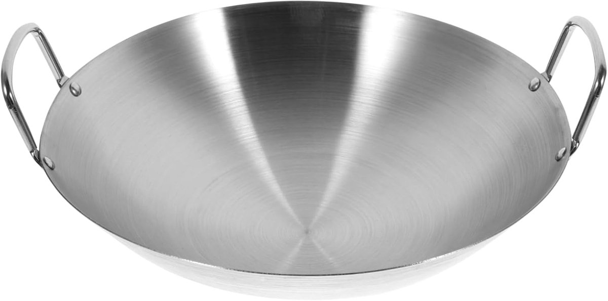 Roestvrijstalen Wok - Koekenpan - Veelzijdig Koken - Dubbele Handgreep - 28 Cm - Zilver