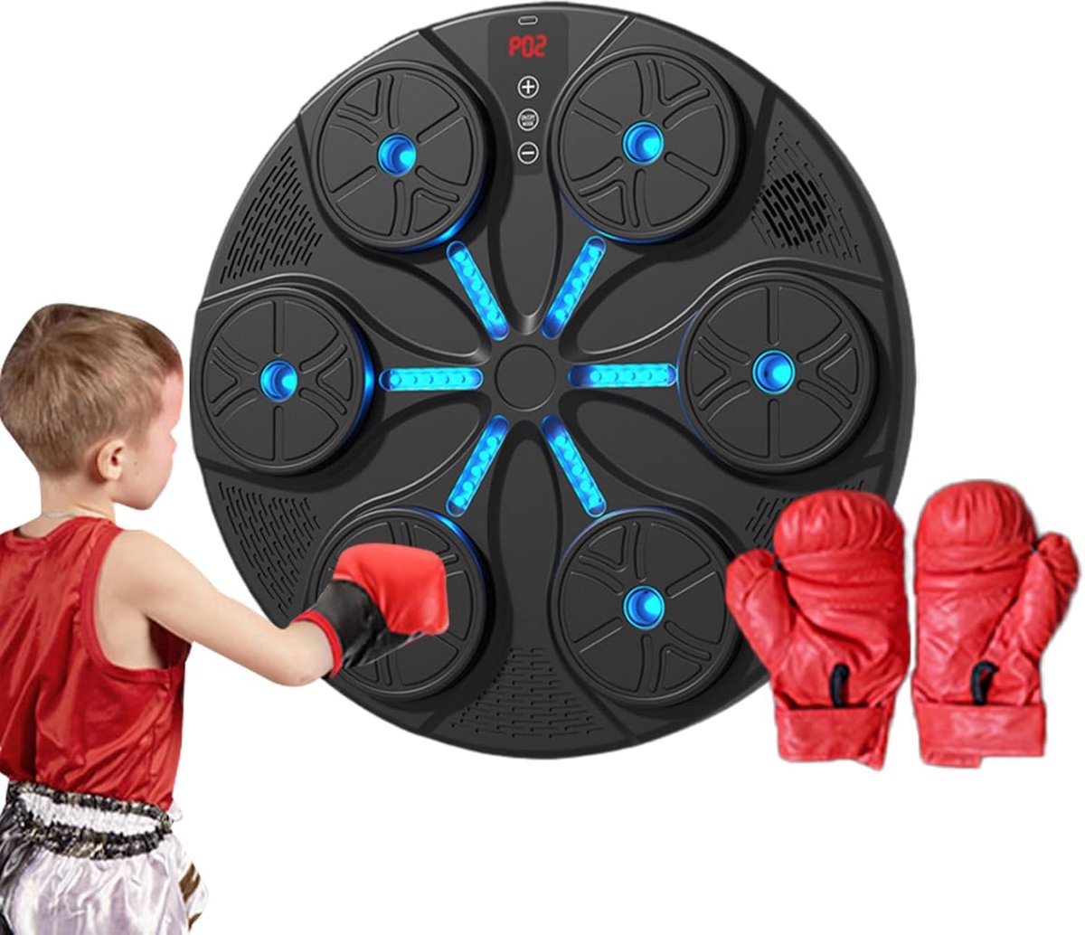 Boksmachine - Oefentrainer Muziek - Thuis Sporttraining - Wandmontage LED - Muzikaal Doel - Zwart