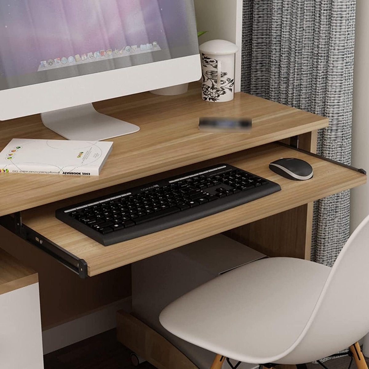 Toetsenbordlade Onder Bureau - Uitschuifbare Lade - Bureau Organisatie - Ergonomisch Ontwerp - Lengte 36 cm - Houtkleur