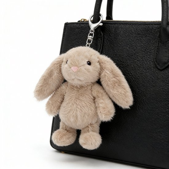 Kraftverdia Tas Hanger Konijn – 12 cm – Hangoor Konijn Knuffel – Pluche Sleutelhanger – Schattige Bag Charm – Lichtbruin
