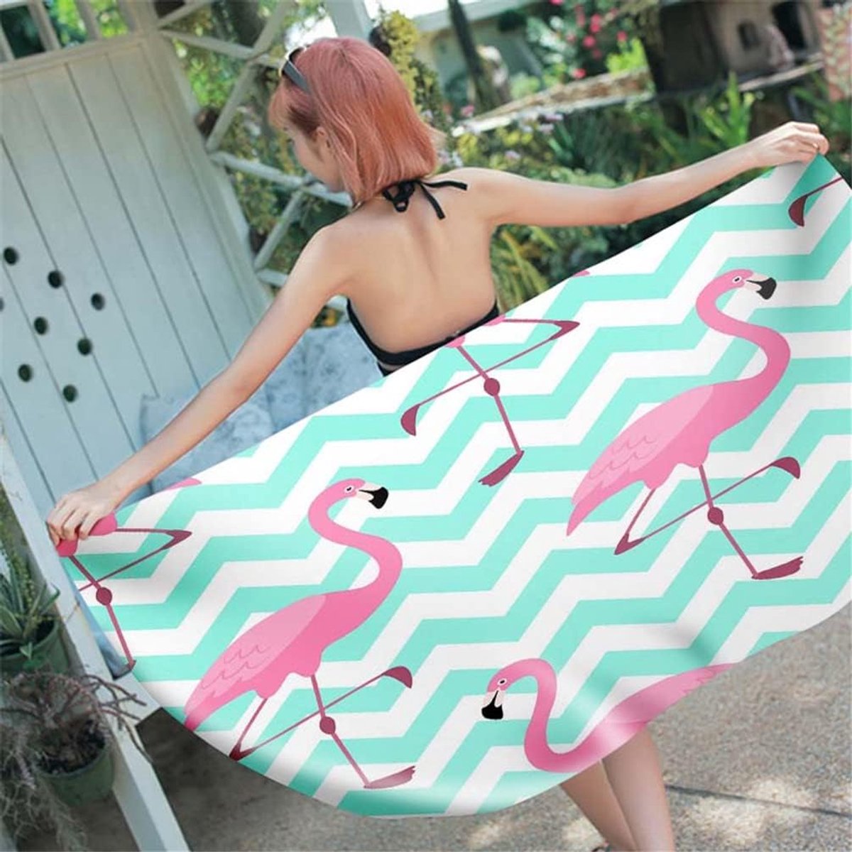 Strandlaken XL - Microvezel deken - Zonvakantie en zwembad - Zandvrij en sneldrogend - 170 x 150 cm - Roze flamingo