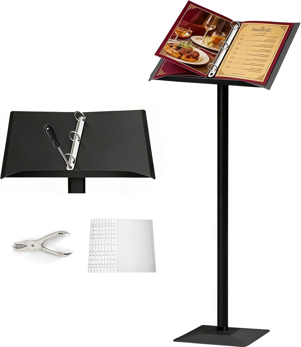 Informatiebord Staander - Display Houder - Presentatie Tonen - Inclusief Perforator - Zwart