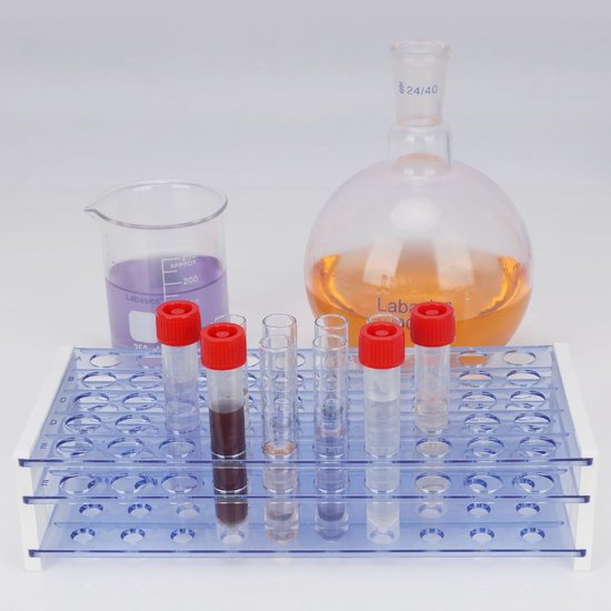 Reageerbuis rekje - Buizenhouder frame - Laboratorium experimenten - Drie niveaus afneembaar - 50 plaatsen 16 mm - Blauw — afbeelding 5