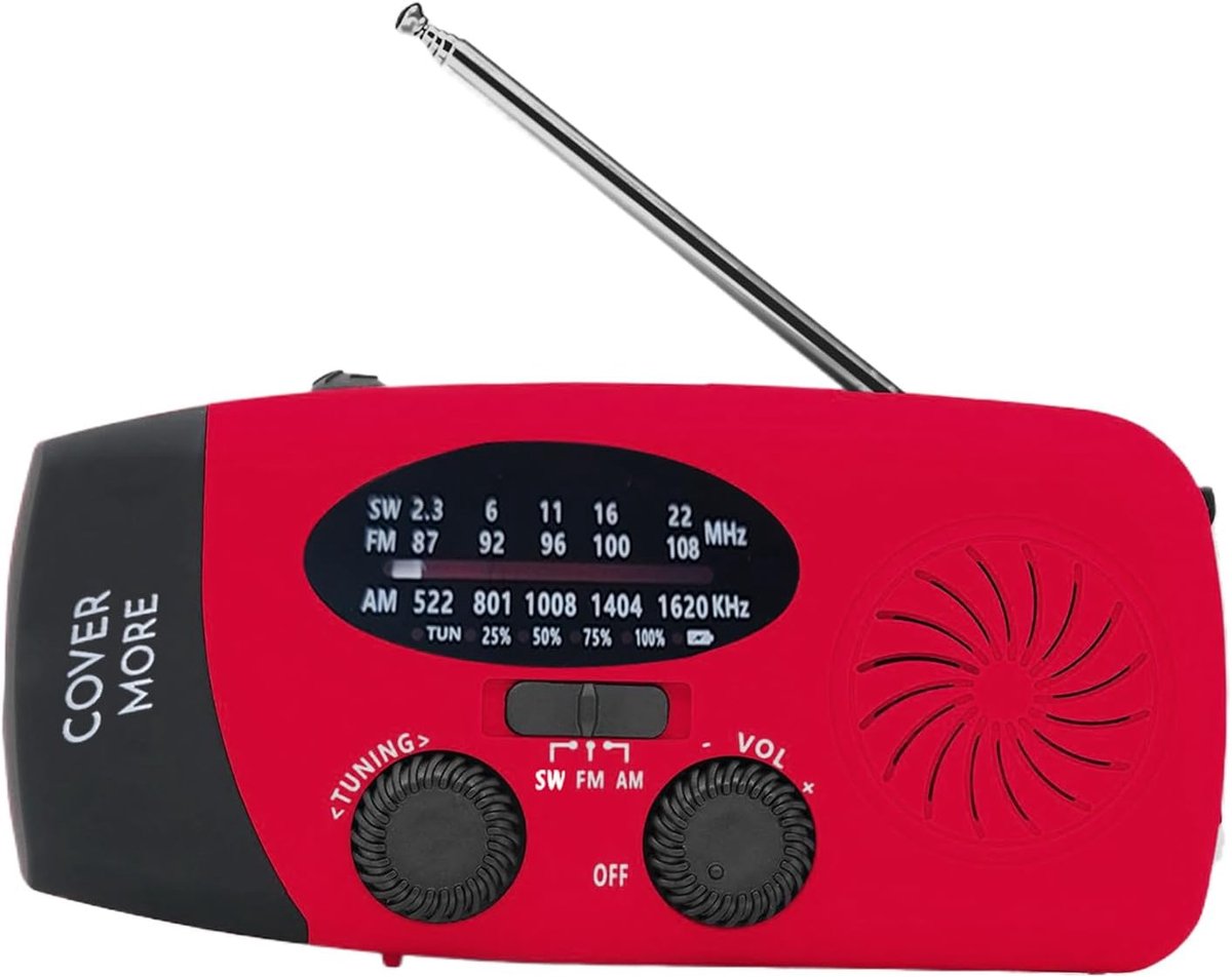Draagbare Radio - Noodradio Zonnepaneel - Kamperen Buiten - Hand Crank Energie - 14.5 cm Lengte - Zwart Oranje