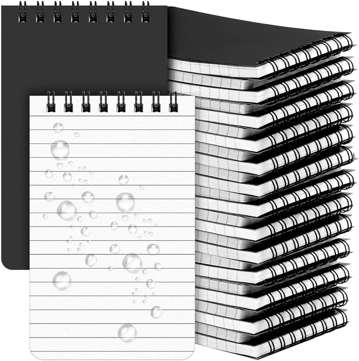 Waterdicht Notitieboekje - All-Weather Schrijfblok - Werken in Regen - Spiraalbinding Blijft Open - 3x5 Inch Vel - Zwart