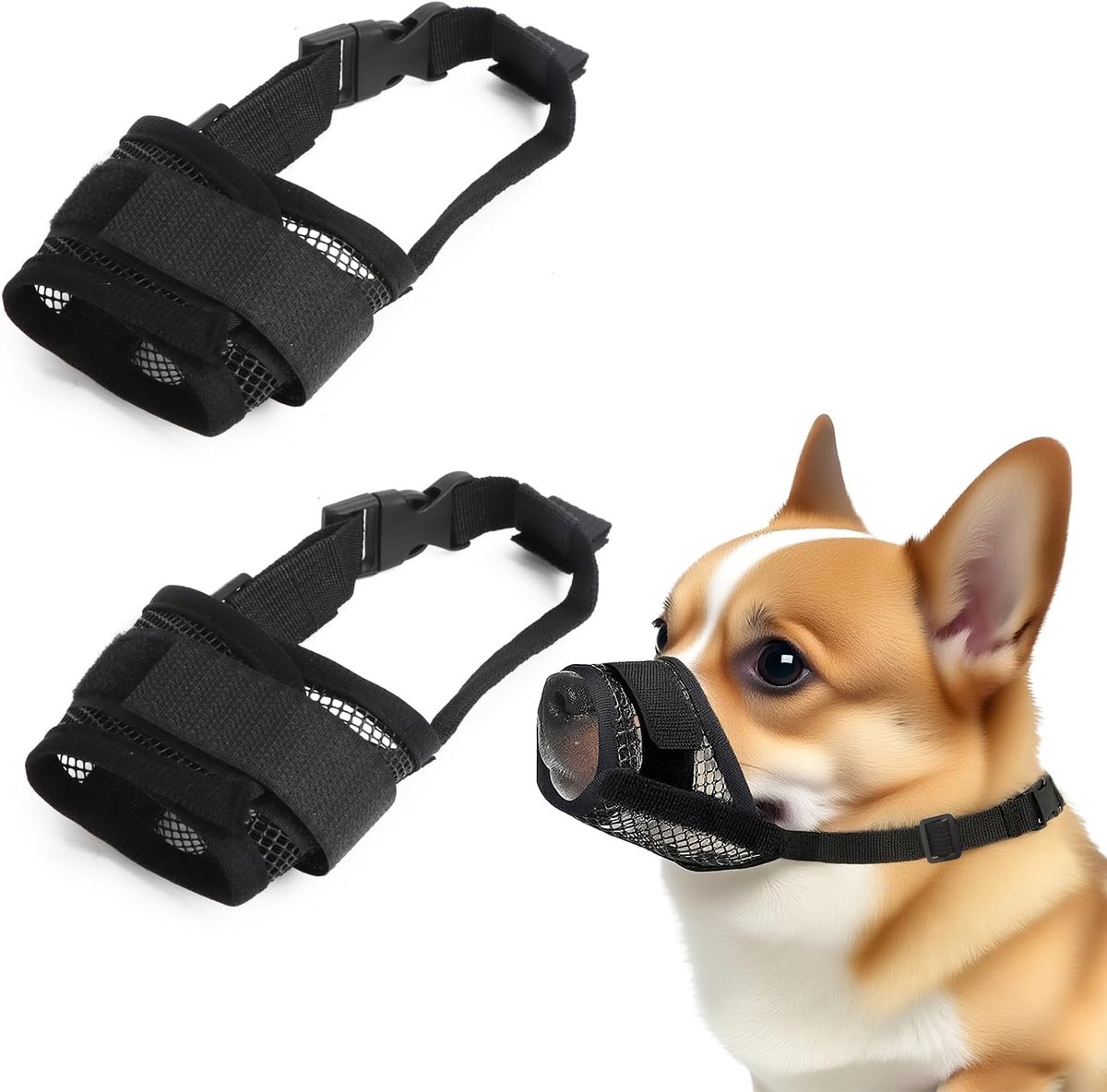 Honden muilkorven - Mand muilkorf - Veilig uitlaten - Verstelbaar en ademend - 2 stuks - Zwart