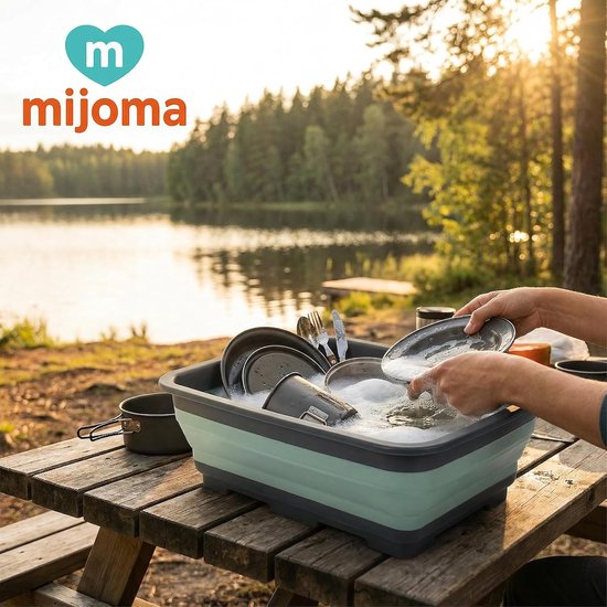 Opvouwbare Afwasbak - Camping Spoelbak - Outdoor Keuken - Plat Inklapbaar - 8 Liter Capaciteit - Grijs Groen — afbeelding 4