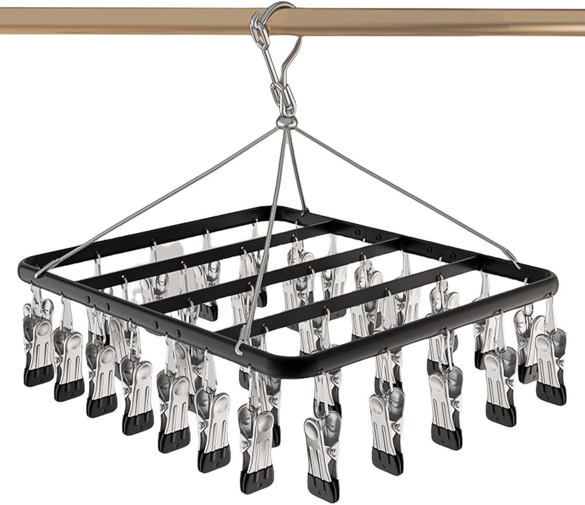 Kledinghanger met Knijpers - Wasspullen Rek - Ruimte Besparen - Winddichte Haak - 37x31x37cm