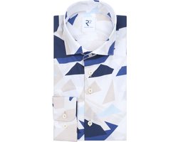 R2 Overhemd Geometrical Print Blauw - Maat 43 - Heren - Overhemden Formeel