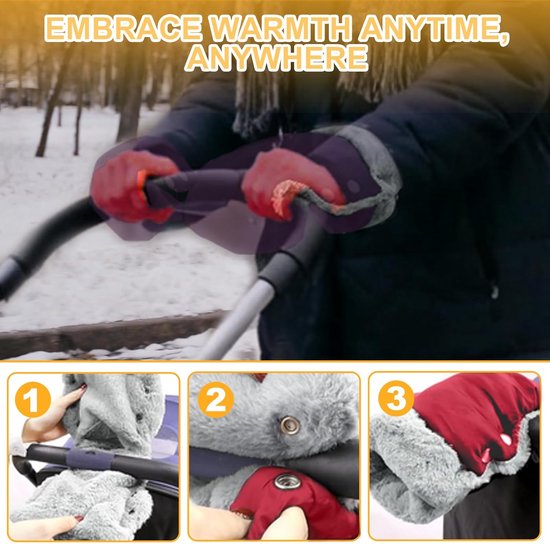 Kinderwagen Handwarmers - Moffen voor buggy - Wandelen met baby - Waterdicht en winddicht - Universele maat - Rood van Merkloos — afbeelding 5