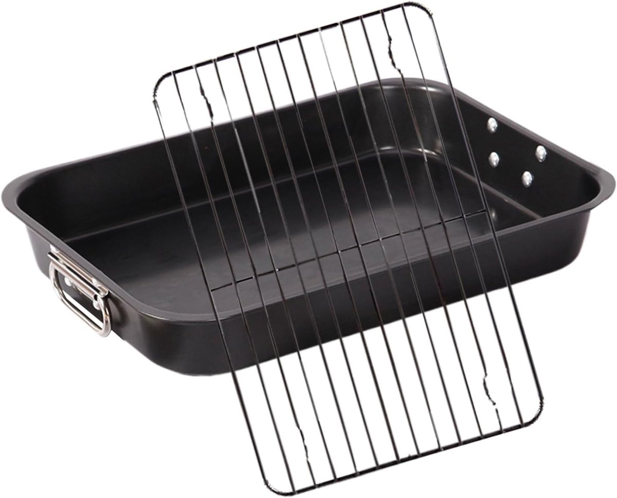 Grillpan met rek - Braadslede buiten - Buiten koken - Anti-aanbak laag - 39x28 cm