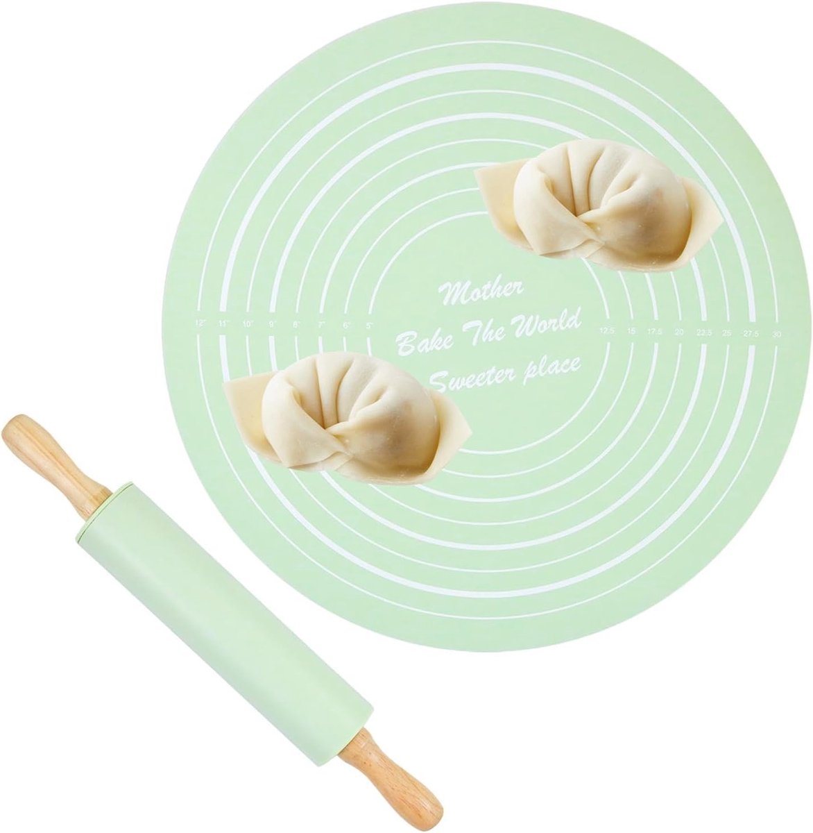 Deegroller met Mat - Bakaccessoires Set - Bakken en Deeg - Non-stick Handvat - 33.6 cm - Groen