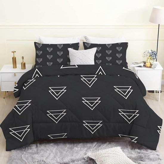 Dekbed zonder overtrek - Lichtgewicht dekbed - Alle seizoenen comfort - Omkeerbaar ontwerp - 200 x 200 cm - Zwart geometrisch