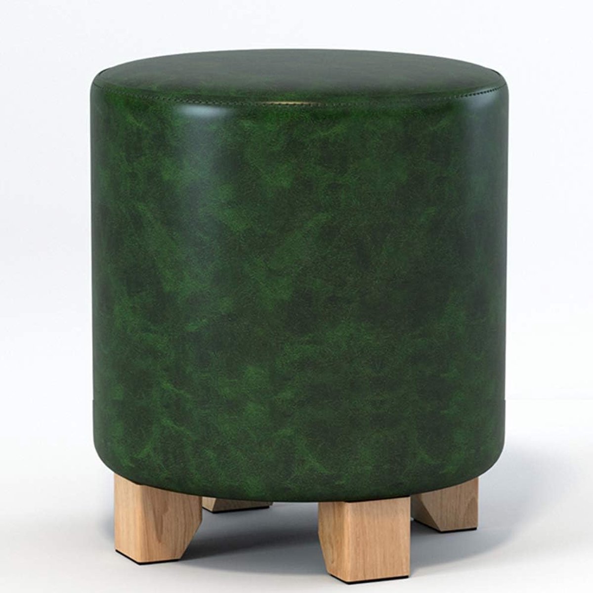 Ronde Voetbank - Ottomaanse Poef - Ontspannen Zitten - Massief Houten Frame - 29x29x35cm