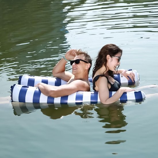 Waterhangmat - Opblaasbaar Lounger - Zwemmen Ontspanning - Dubbele Zitfunctie - 130x132 cm - Donkerblauw — afbeelding 5