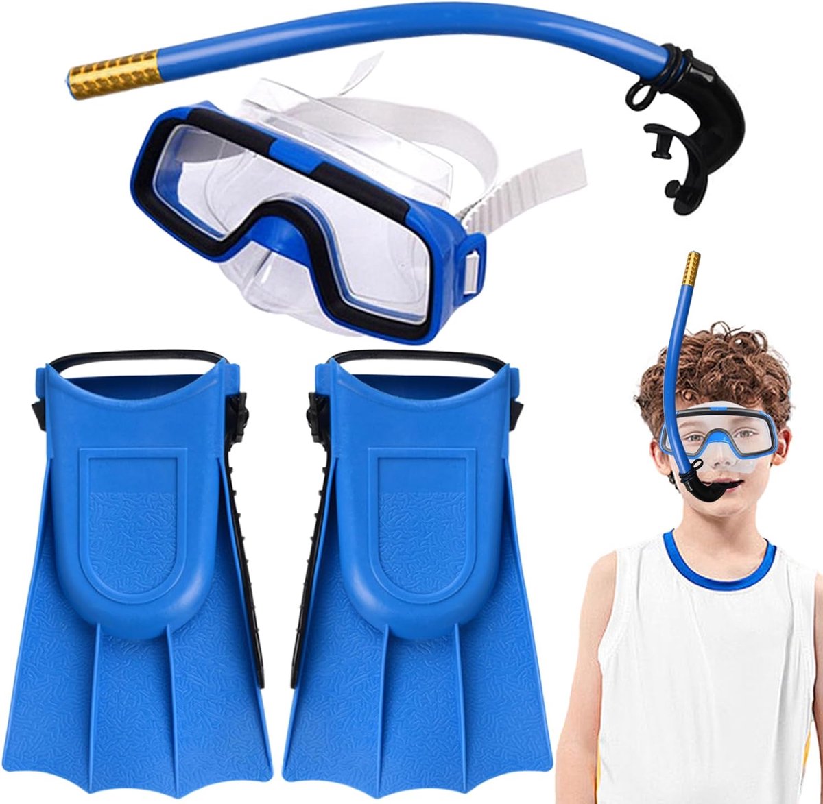 Kinder snorkelset - Duikuitrusting set - Onderwater avontuur - Verstelbaar en huidvriendelijk - Bril 13.5cm buis 33cm - Blauw