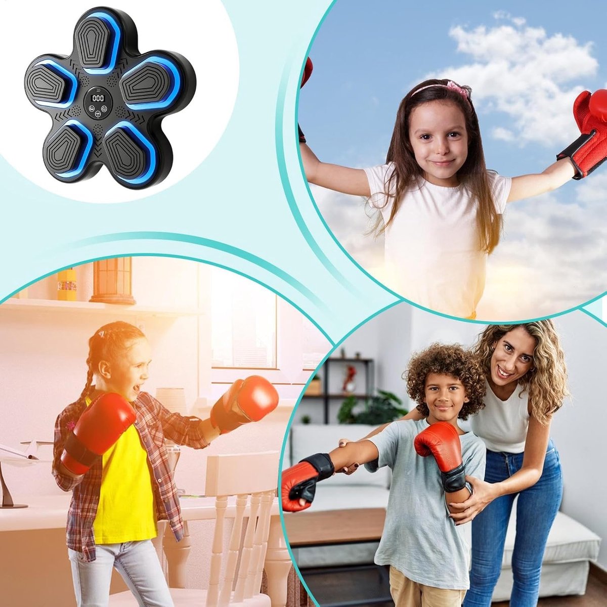 Bokstrainer Muziek - Interactief Target - Thuis Workout - Draadloos Muziek Afspelen - 40x40x10 cm