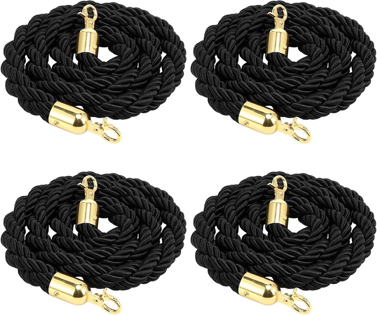 Afzetpalen Touw Set - Afscheidingskoorden - Evenementen Crowd Control - Gedraid Nylon Materiaal - Verschillende Lengtes - Zwart