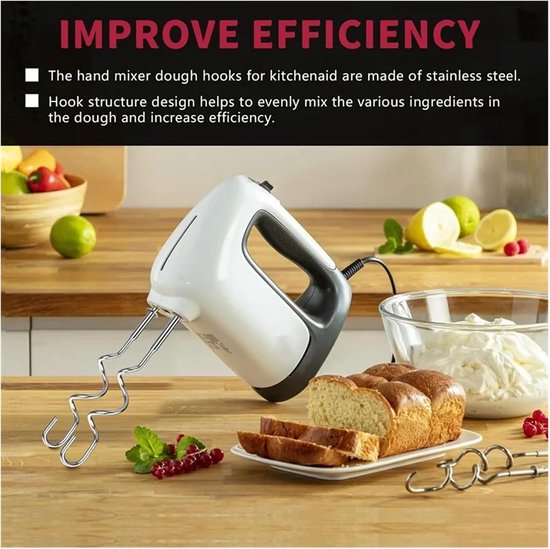 Deeghaak Set - Mixer Accessoires - Deeg Mengen - Roestvrij Staal - 2 Stuks - Zilver van Merkloos — afbeelding 4