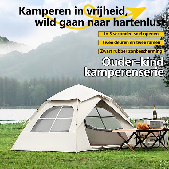 Automatische Pop-up Tent met Slaapmat - Vierhoekige Kampeertent voor 2-3 Personen - Waterdicht met Vaste Zonnekap - Inclusief Draagtas - Ideaal voor Gezinscamping en Festivals - Met Verzilverde UV-Block Coating - Snelle 3-Seconden Opzet - Wit van Merkloos — afbeelding 4