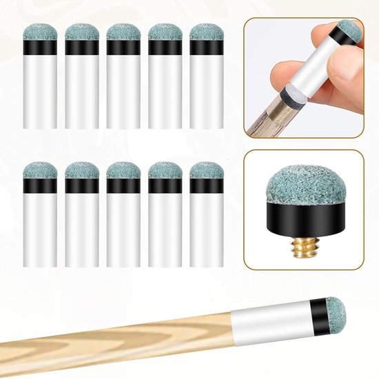 20 stuks vervangingsset biljartkeu-punten, biljartpool keu tips met witte pool keuklemmen, pool keu punten vervanging 12 mm grijs, biljartkeu punten, biljartkeu punten voor pool ke