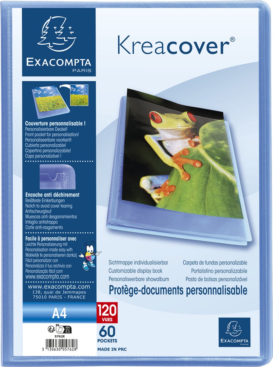 Exacompta 10x Kreacover® Chromaline Personaliseerbare showalbums PP met vaste rug - 60 tassen - 120 zichten - A4 - Blauw - 5762E