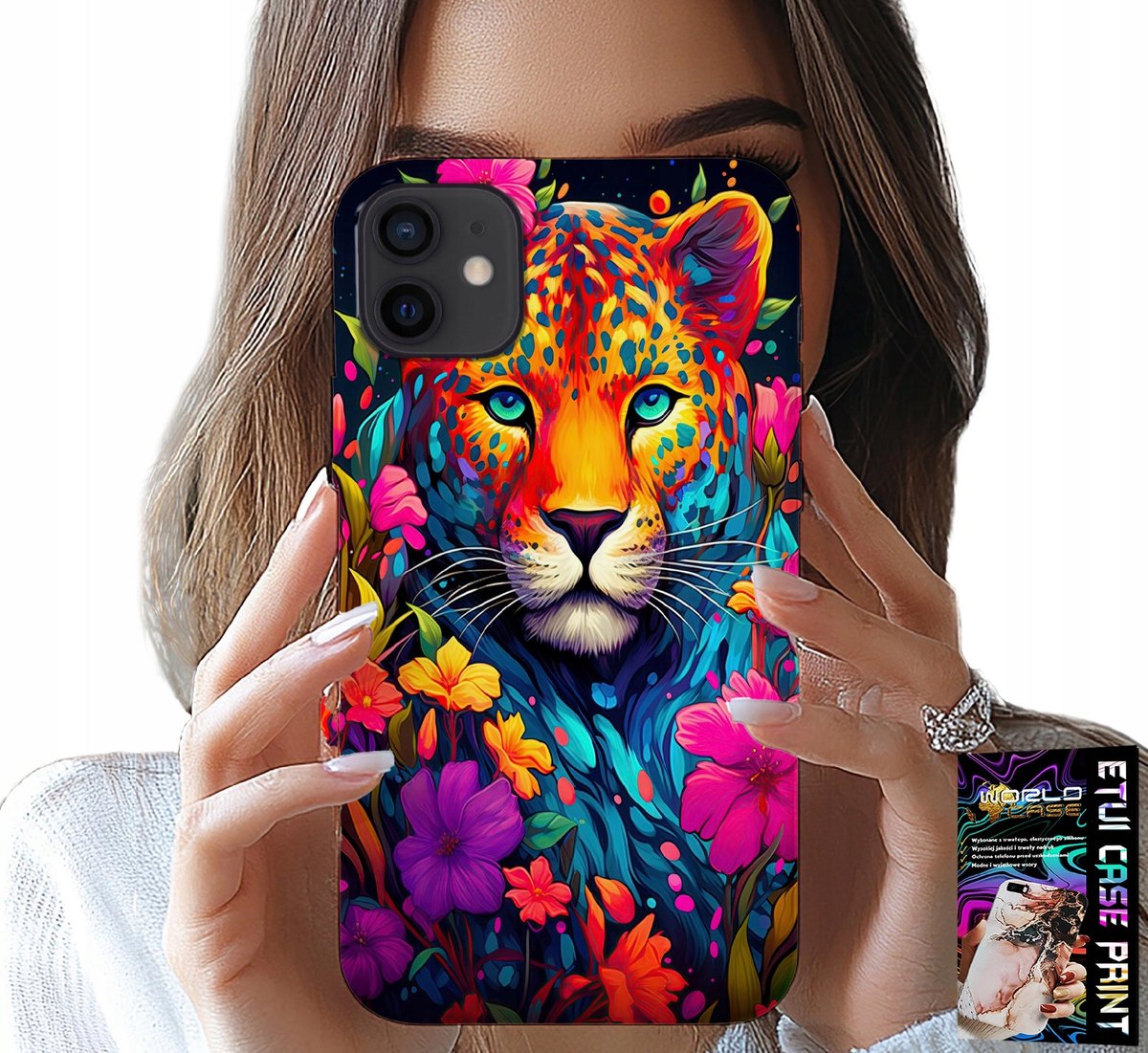 HOESJE VOOR IPHONE 12 MINI - BLOEMENPATROON TIJGER + FILM