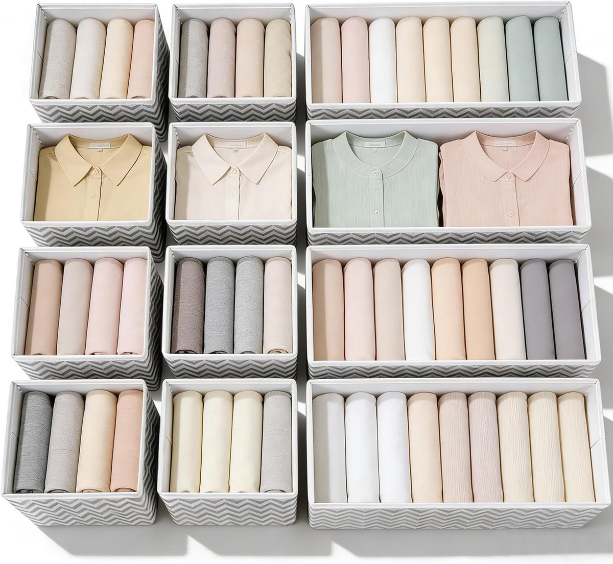 Lade Organisatoren Set - Opbergdozen - Kleding Opbergen - Opvouwbaar Ontwerp - 12 Stuks - Grijs