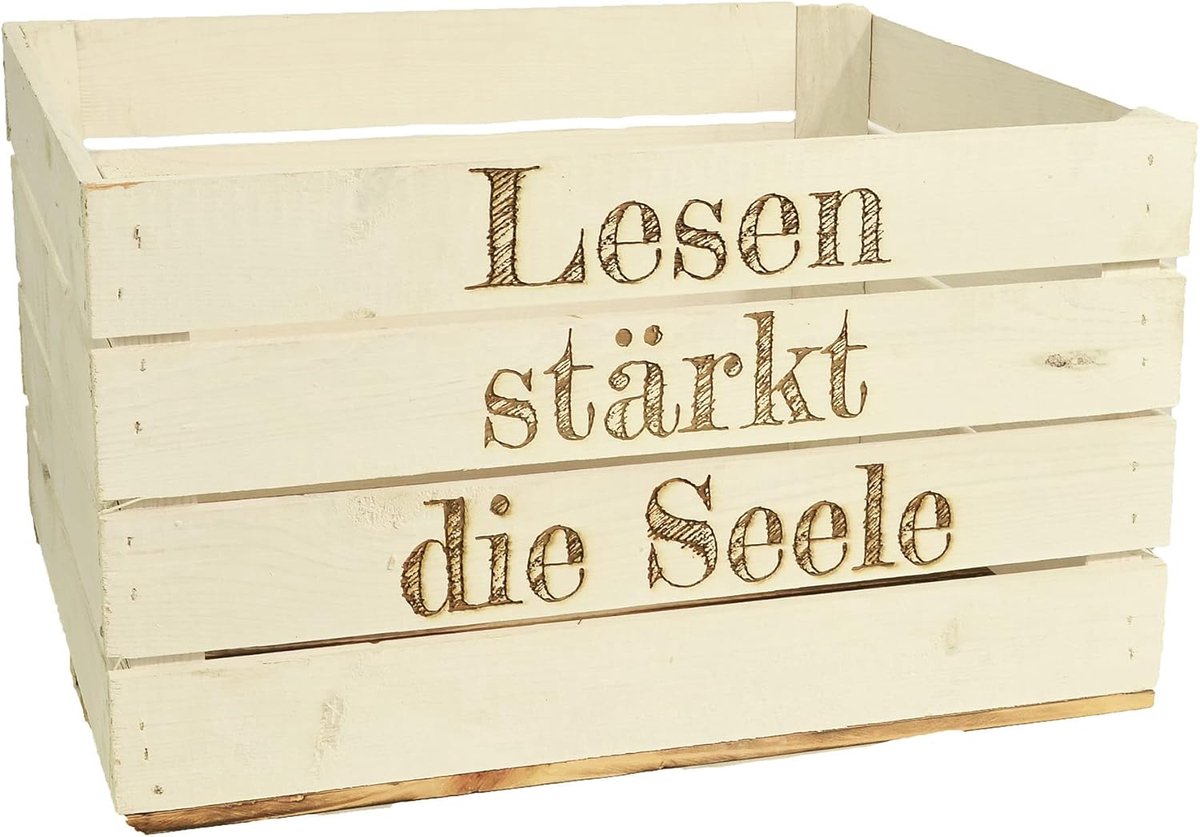 Houten Kist - Decoratie Box Fruit - Persoonlijk Cadeau - Gevlamd Design - 50x40x30 cm - Wit