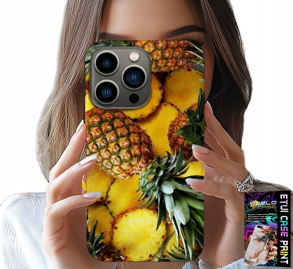 HOESJE VOOR IPHONE 14 PRO - ANANAS FRUIT HOESJE + GLAS