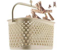 Wasknijper Mand - Klemhouder - Wassen Ophangen - Beweegbare Haak - 22.5x14.8x22.8cm - Beige