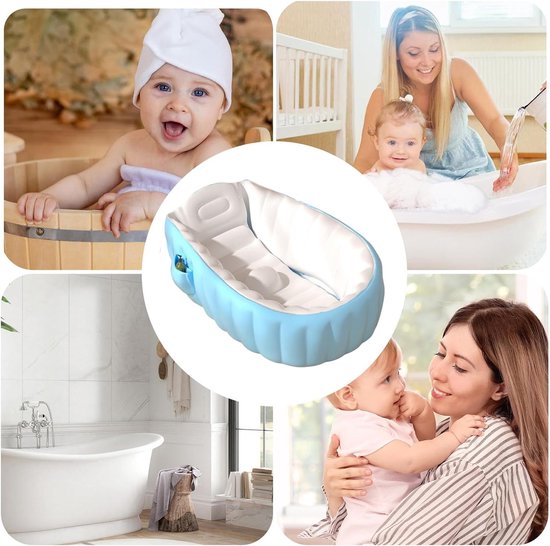 Opblaasbaar Babybad - Peuterbad Douche - Veilig Baden - Inclusief Voetpomp - 98x64x28cm - Blauw — afbeelding 5