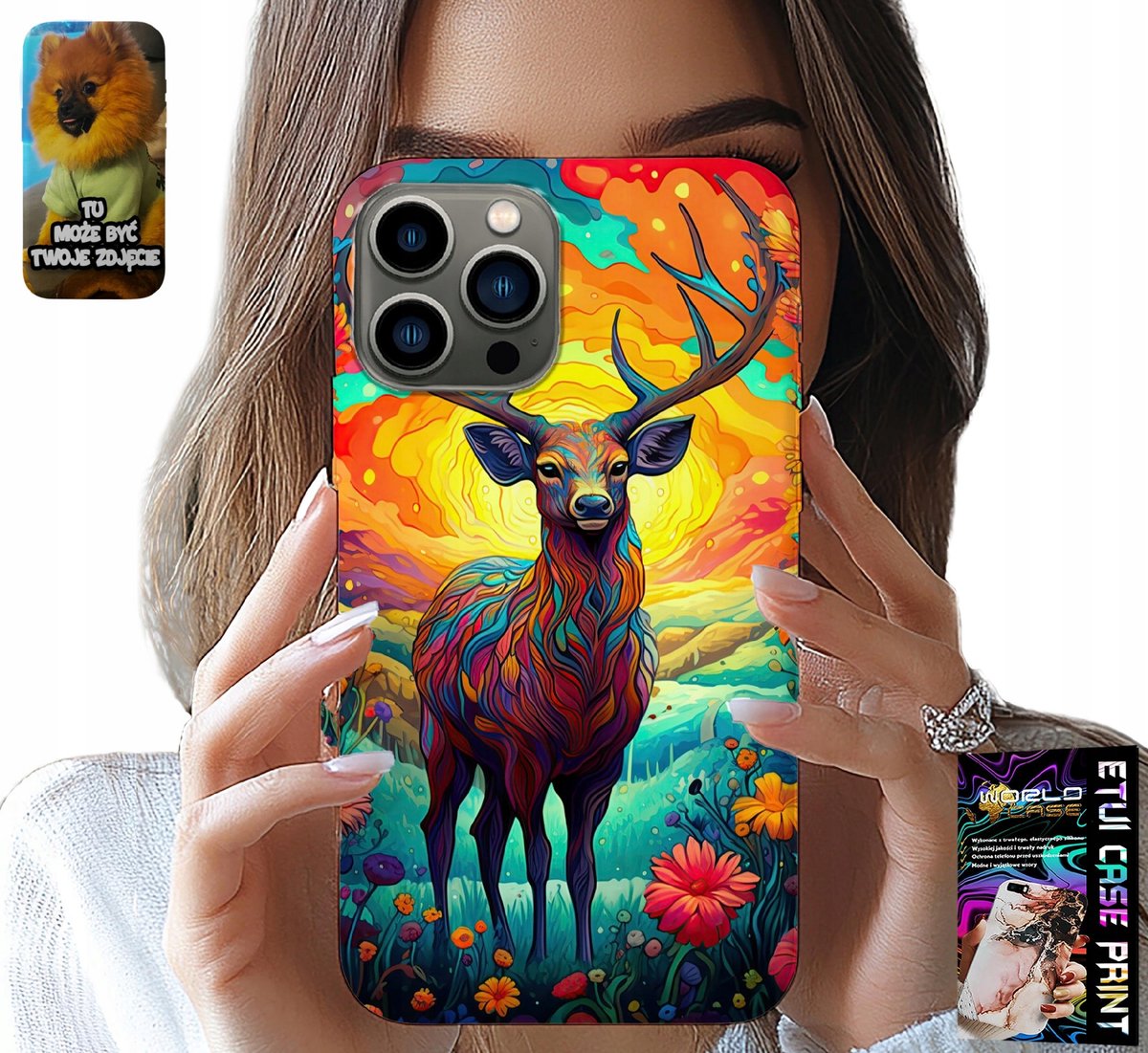 iPhone 13 Pro hoesje - Kleurrijke patronen: hert, eland, bosdieren