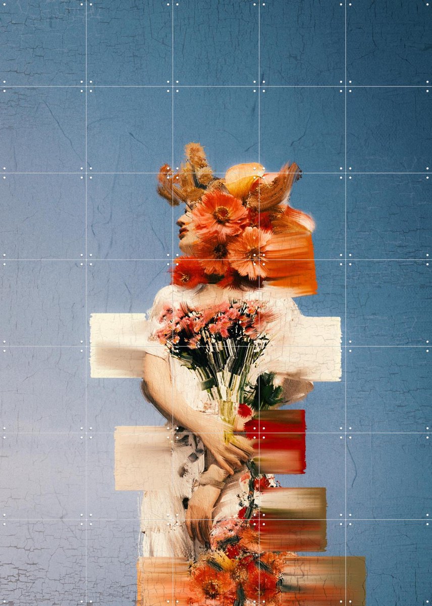 IXXI Flower Girl, Vineet Suresh - 100 x 140 cm - Gratis ophangtool - Grote wanddecoratie en posters - Digitale Kunst, Abstract, Fantasierijk, Speels