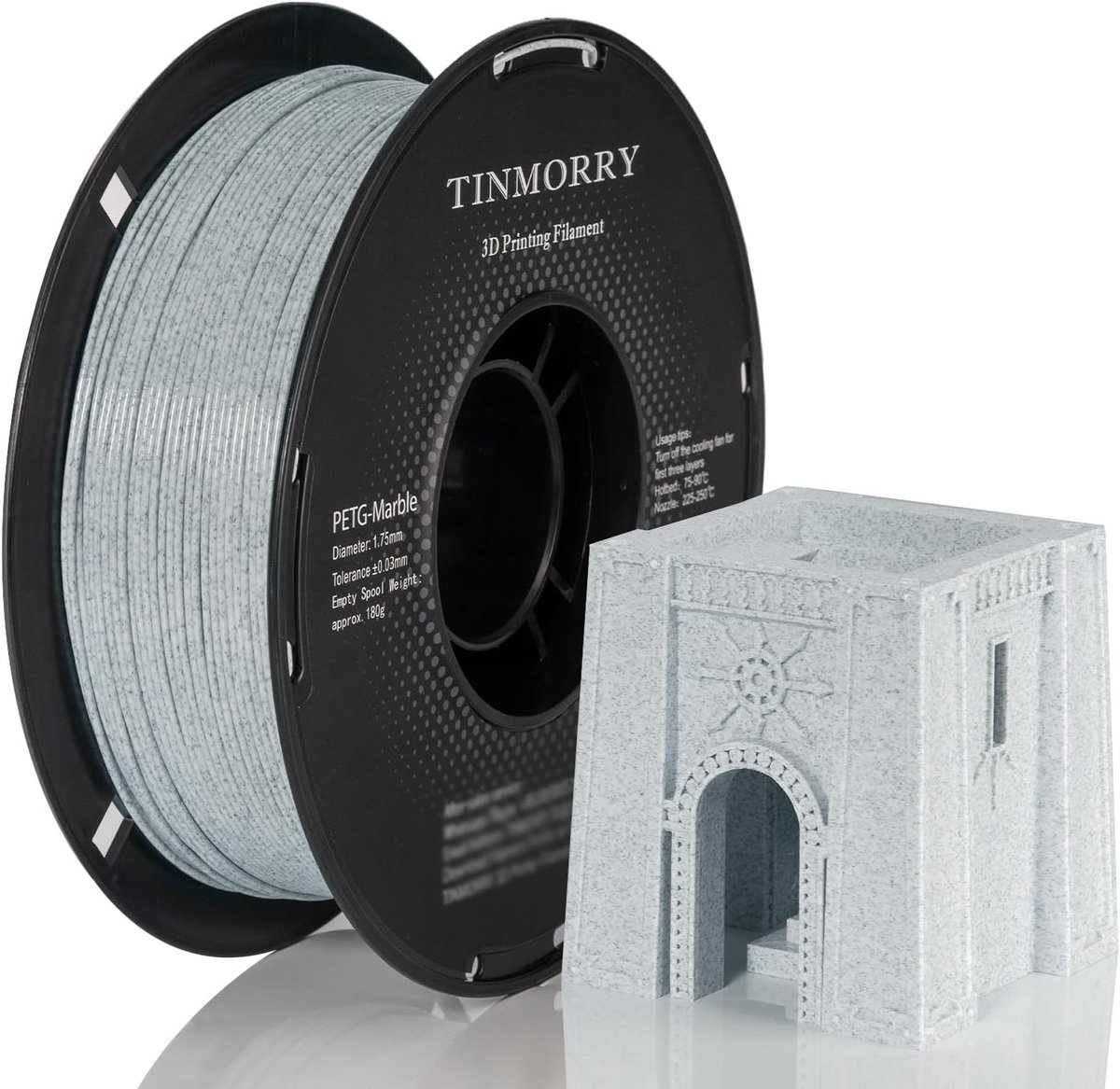 3D Printer Filament - PETG Materiaal - Modelbouw - Marmer Graniet Look - 1.75mm 1kg - Grijs
