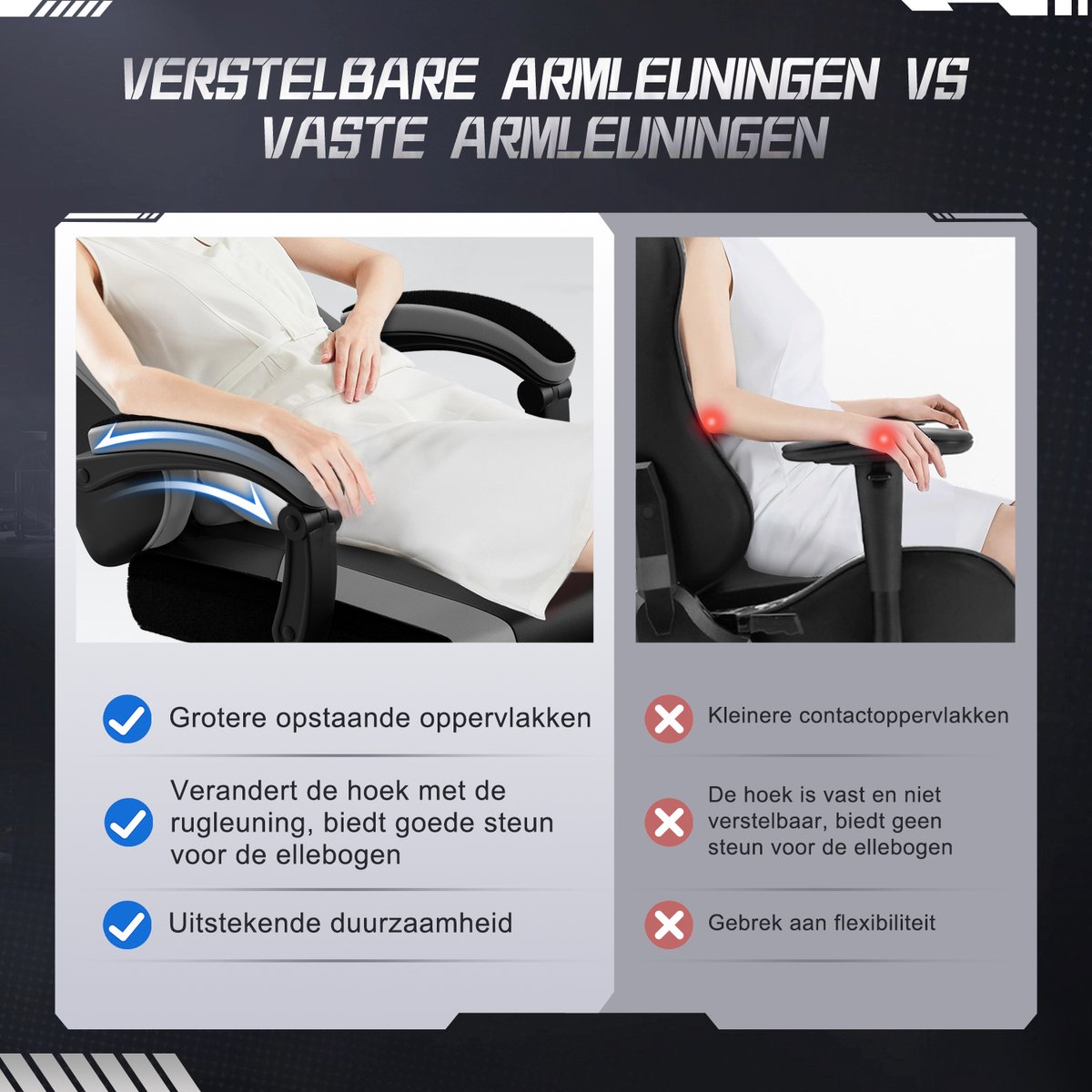 Fukstern Gamingstoel - Ergonomisch, verstelbaar tot 155° thumbnail 6
