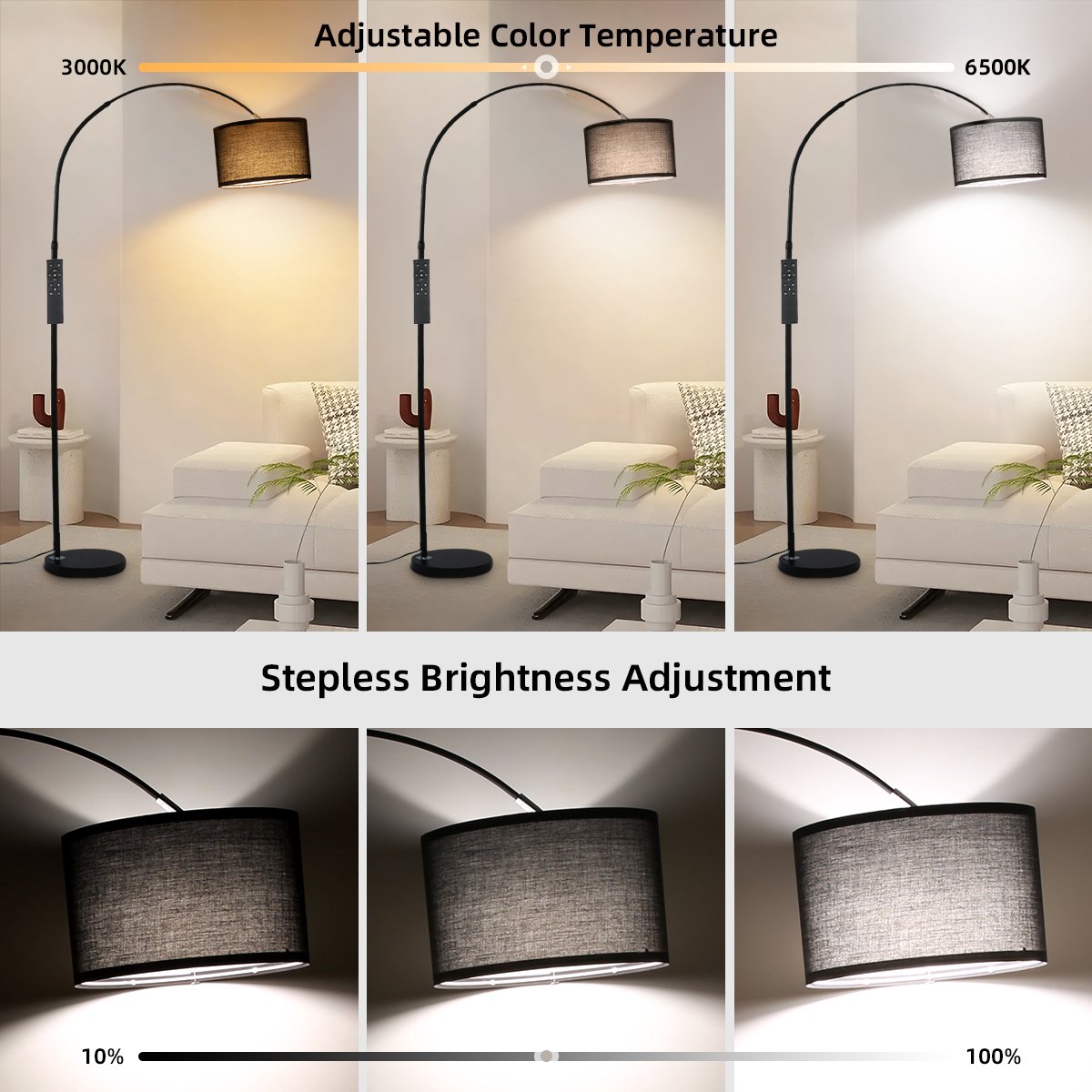 ANTENLICHT Moderne Vloerlamp Zwart - Staande Lamp Met Zwart Kap - 1 lichts 9W - 3000K-6000K 860LM - H 165 -180cm - Naturel - Woonkamer - Slaapkamer - Met Afstandsbediening & Voetschakelaar thumbnail 5