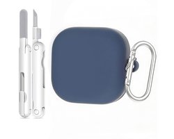 Telestore - hoesje geschikt voor Samsung Galaxy Buds 4 / 4 pro soft case cover - donker blauw - TPU hoesje Beschermhoes - Samsung Galaxy Buds 4 / 4 Pro Cover - Buds4 hoesje - gel hoesje met sleutelhanger + Oordopjes schoonmaak set