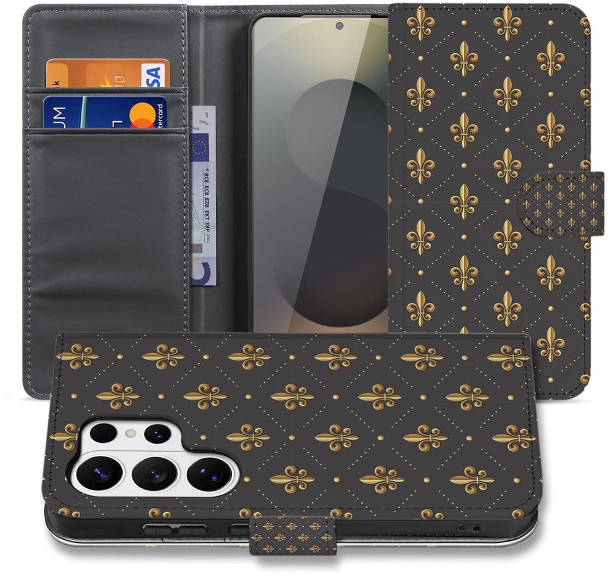 Book Case Samsung Galaxy S26 Ultra Franse Lelie Bruin Goud met Pasjeshouder