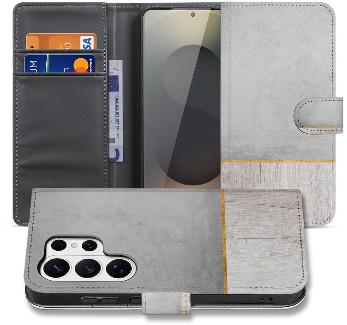 Book Case Samsung Galaxy S26 Ultra Wood Concrete Portemonnee Hoesje