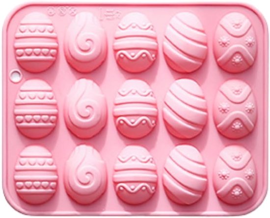 Moule en silicone Sander Shop Pasen ei 15 cavités 5 designs, ustensile de pâtisserie pour chocolat bonbon gâteau décor, qualité alimentaire démoulage facile anti-adhésif