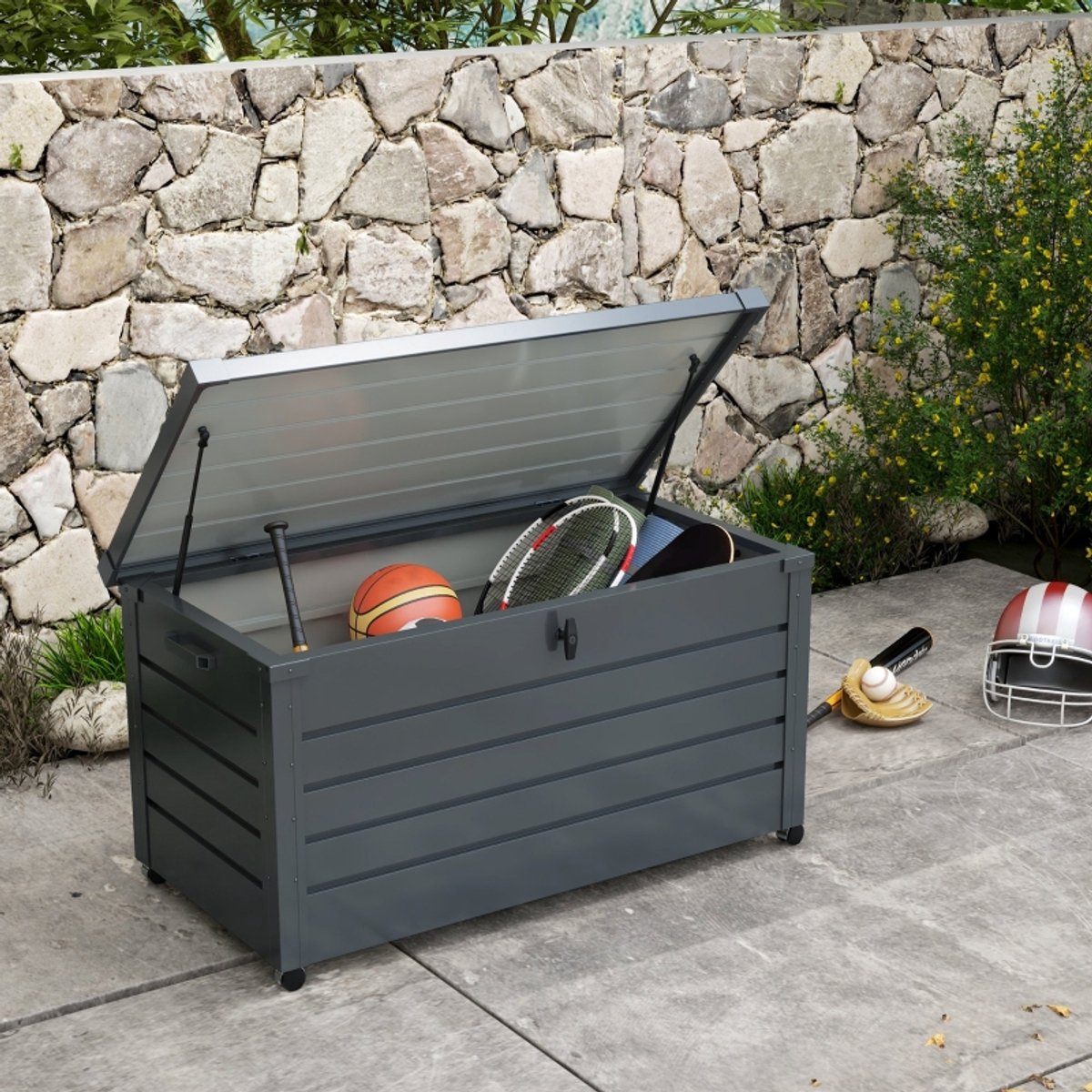 REDOM Tuin Opbergbox - 311 L - Met 4 Wielen En 2 Remmen - Verzinkt Stalen Frame - Staal - Donkergrijs - 120 X 62 X 66 Cm