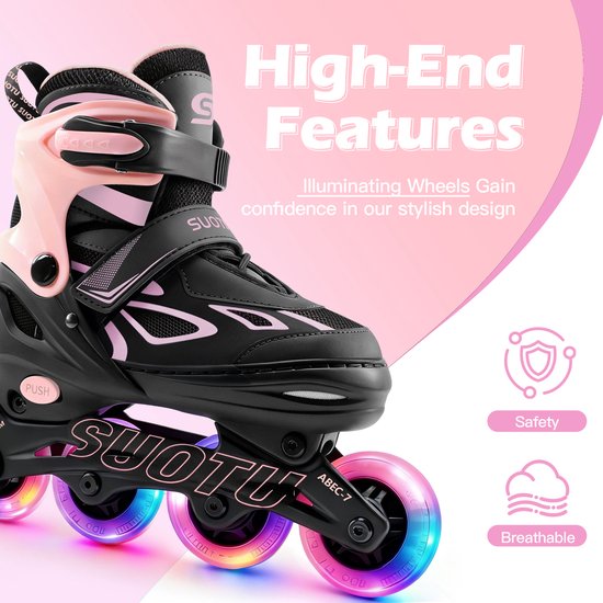2PM SPORTS Verstelbare inline skates voor kinderen, lichtgevende rolschaatsen voor dames en heren (Groen, Large(EU 37.5-41