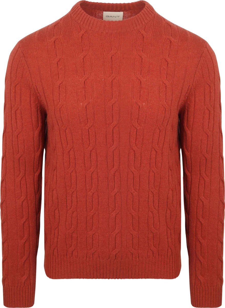 Gant Pullover Crewneck Lambswool Cable Modern Rust - Maat XXL - Heren - Pullovers