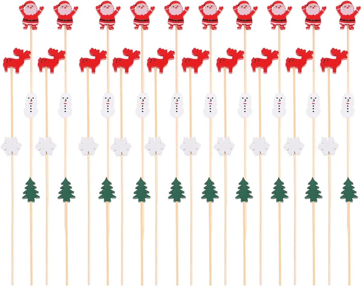 100 Houten Tandenstokers - Kerst Kerstboom Rendier Mini Decoraties