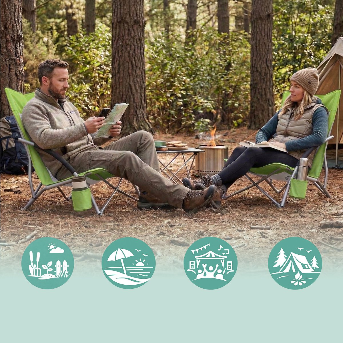 Strandstoel - opvouwbaar - met bekerhouder - groen — cadeau in Sport & Outdoor - foto 8
