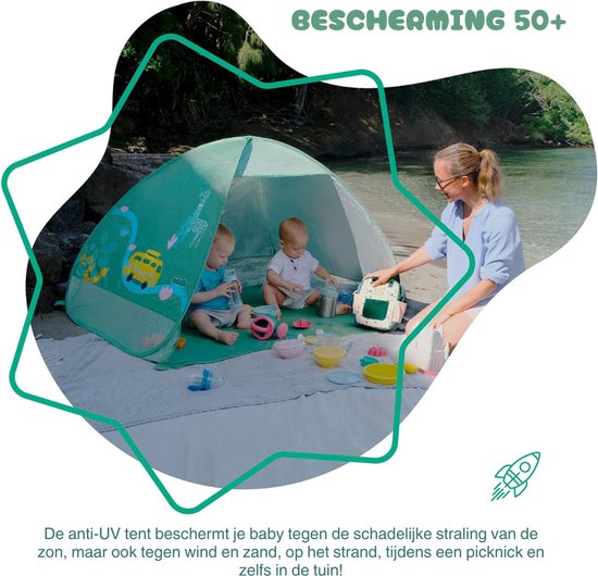 Nexvo® Strandtent uv Bescherming - Strandtent Baby Pop Up - Strandtentje Extra Licht - Groen - 125cm x 100cm x 85cm van Merkloos — afbeelding 5