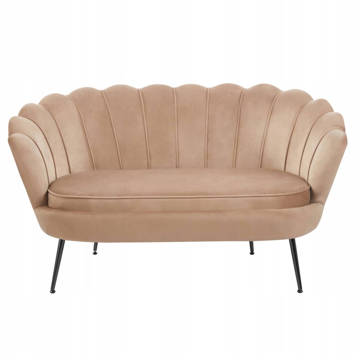 Furnitex Riviera 24 - Tweezitsbank - Cappuccinokleurig velvet - Schelpvormige rugleuning - Zwarte metalen poten