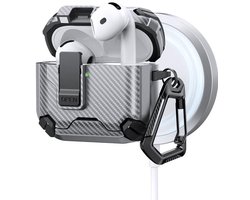 Telestore - AirPods 4 Carbon hard case cover - Carbon hybride grijs / zilver hoesje Beschermhoes - AirPods 4 Cover - hoesje geschikt voor Apple Airpods 4 - grijs - Carbon hard cover - met MagSafe functie