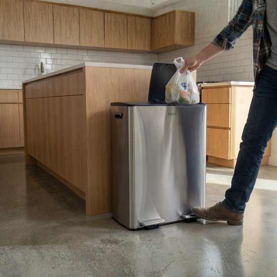 Jago - Afvalbak - 24 Liter met 3 Vakken voor in de Keuken - RVS met
